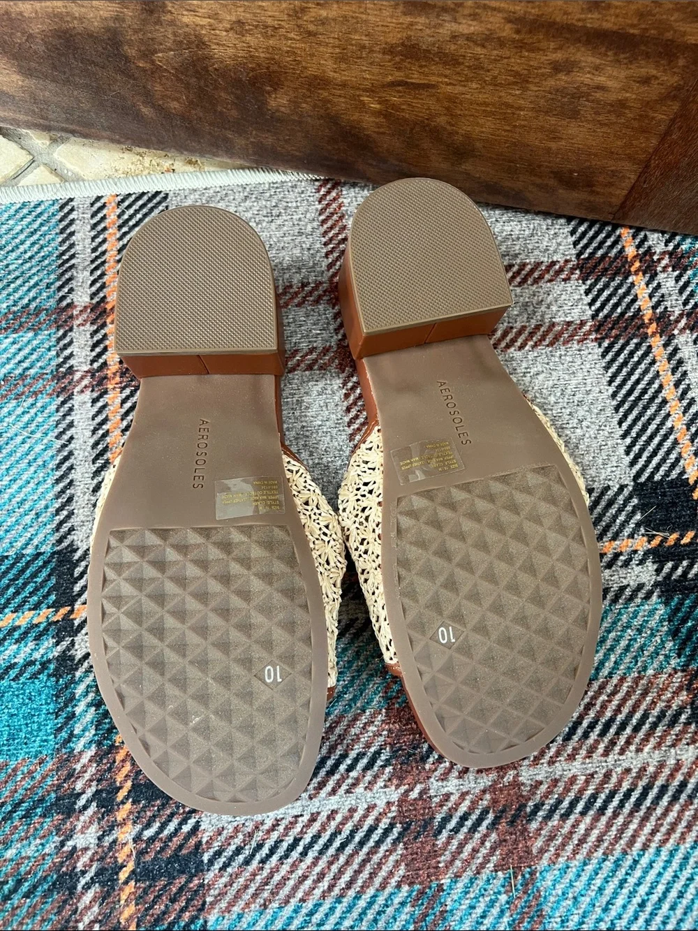 AEROSOLES Tan & Natural Woven Slide Sandal
